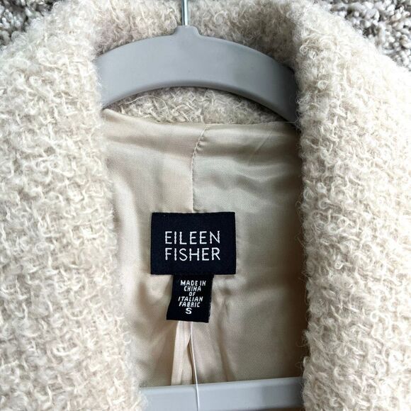 Eileen Fisher Jacket Women’s S Wheat Airy Boucle Italian Wool Shawl Collar Long - Picture 2 of 10